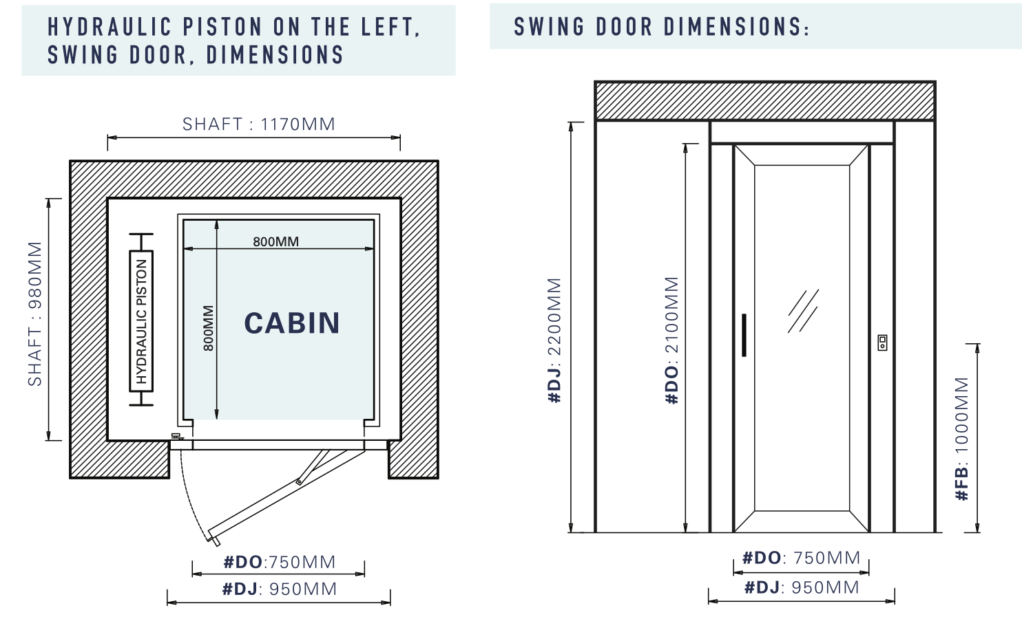 Hydraulic Piston, frames, doors dimensions